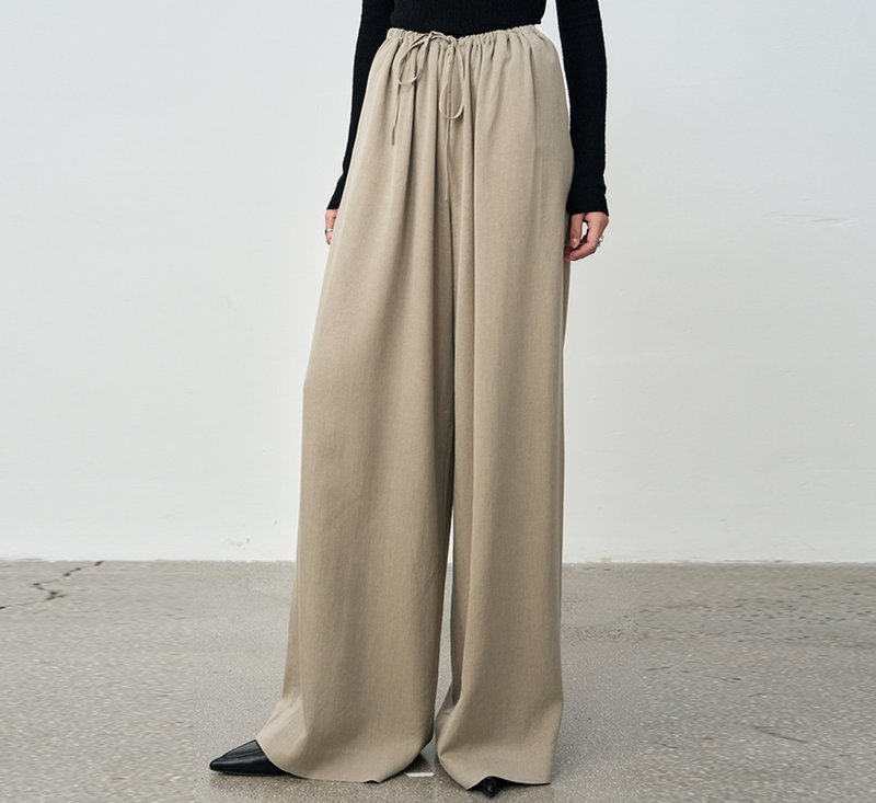 【天丝羊毛】法式簡約/寬鬆慵懒阔腿裤 - 女装长裤 - 羊毛 卡其色