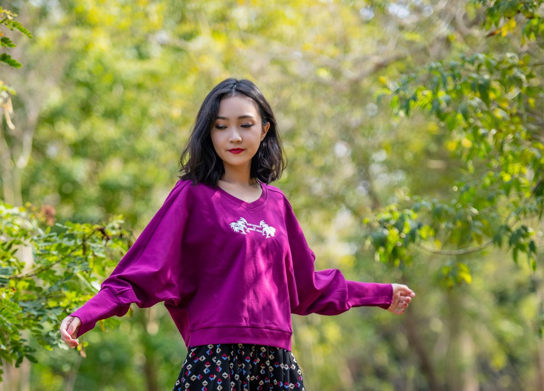 菅芒花长袖上衣Sliver grass Tee - 女装 T 恤 - 棉 紫色