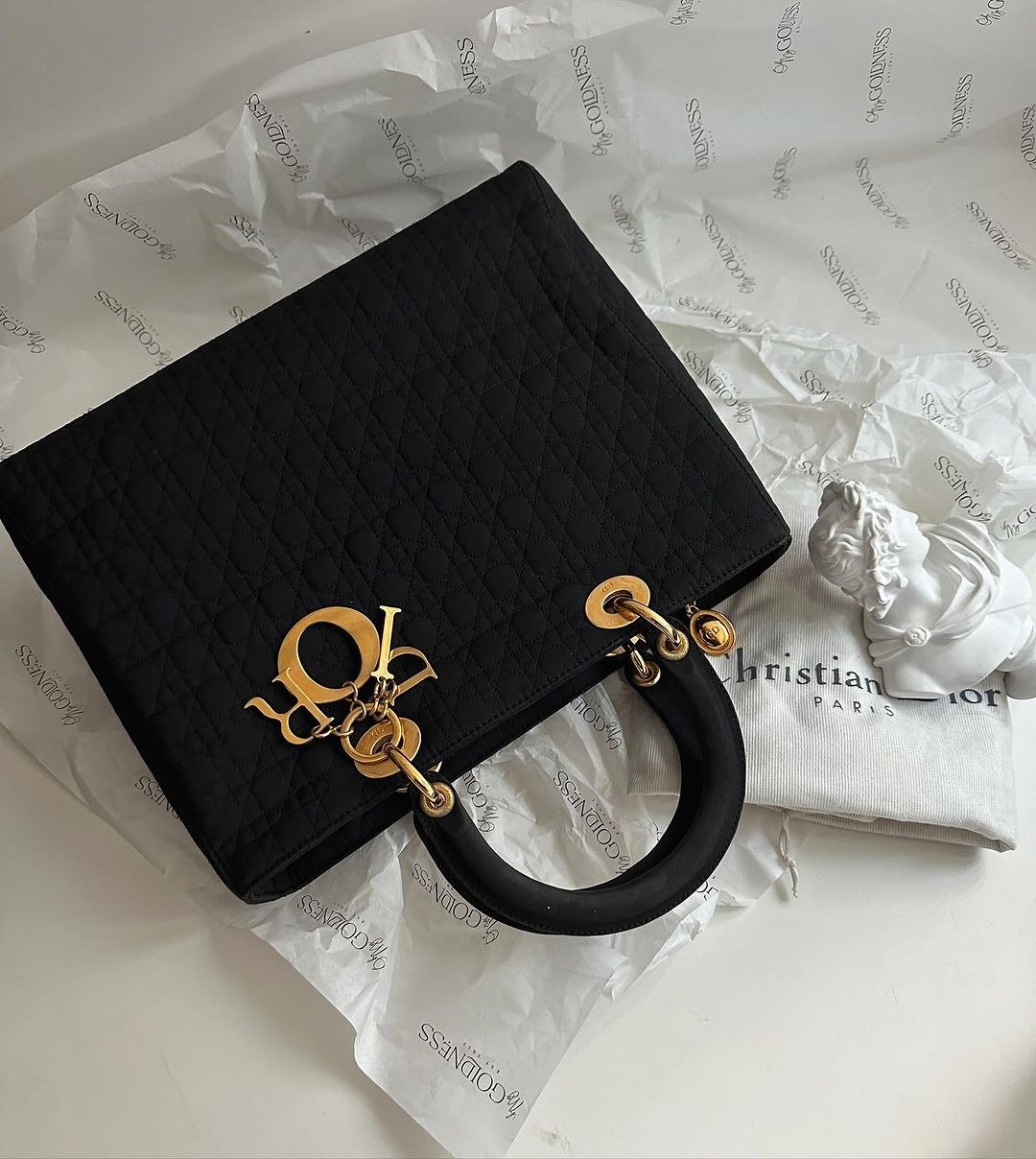 中古包 Dior迪奥 Lady Dior 黛妃包 - 手提包/手提袋 - 棉 黑色