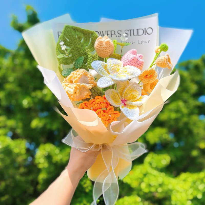 情人节礼盒  手作钩织力量与欢乐花束 - 干燥花/捧花 - 棉．麻 