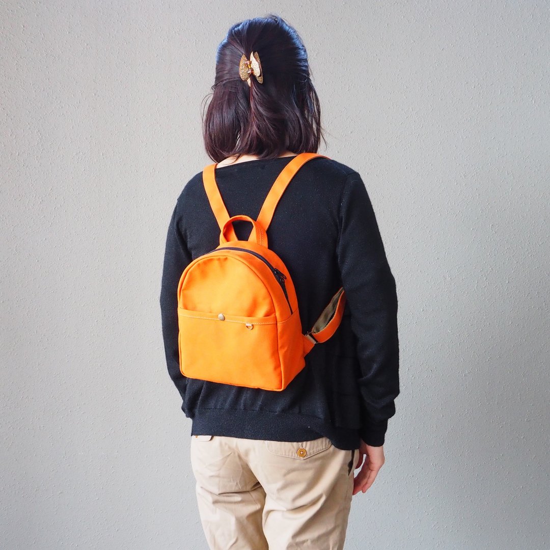 Handmade Japanese canvas minimal backpack / orange - 后背包/双肩包 - 棉 橘色