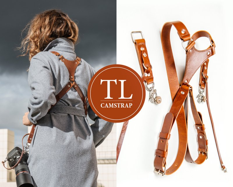 双皮革相机背带 双相机背带 单眼相机肩带 - 相机背带/脚架 - 真皮 咖啡色