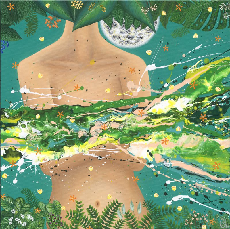月亮女性绘画－在月光中深根大地 - 海报/装饰画/版画 - 棉 多色
