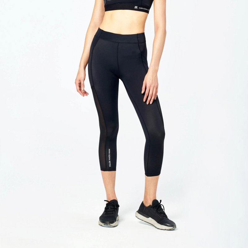 口袋款八分压力裤 - 黑 - 女装运动裤 - 尼龙 黑色