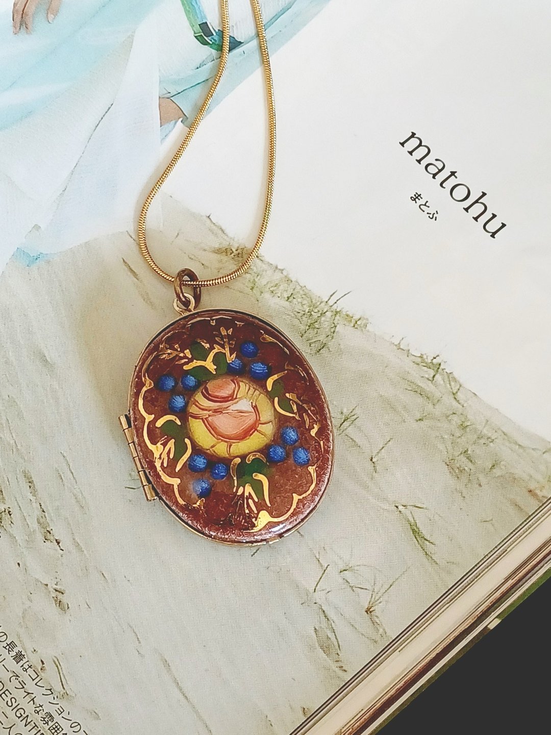 vintage jewelry 古董典雅珐琅花卉相框 项链 - 项链 - 其他金属 