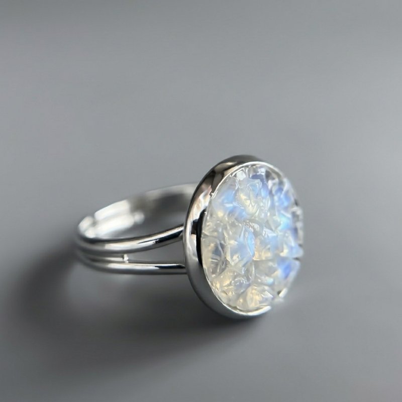 欧泊月光可调式戒指，简约戒环 - 戒指 - 宝石 蓝色