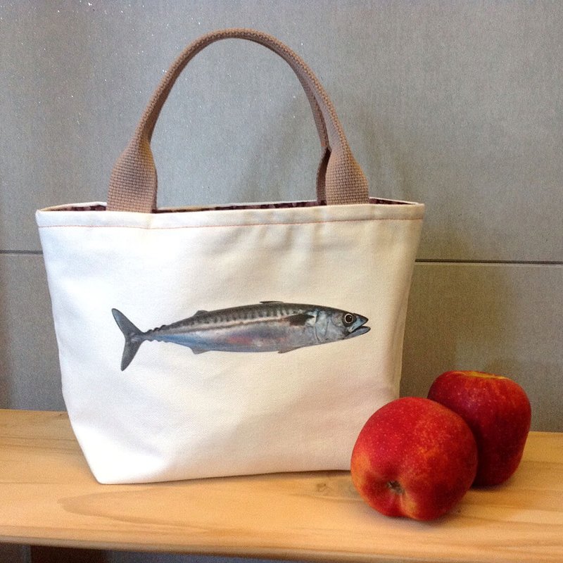 青花鱼【纯棉麻】轻巧手提袋 - 手提包/手提袋 - 棉．麻 白色