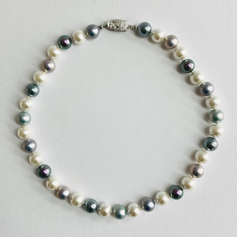 玻璃珍珠混色全结项链 / 10mm 约 42cm / 蓝色混色 / made in japan - 项链 - 玻璃 蓝色