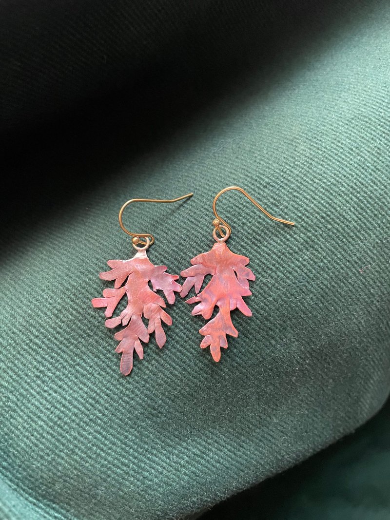 蕨叶正燃烧 - 耳环/耳夹 - 铜/黄铜 红色