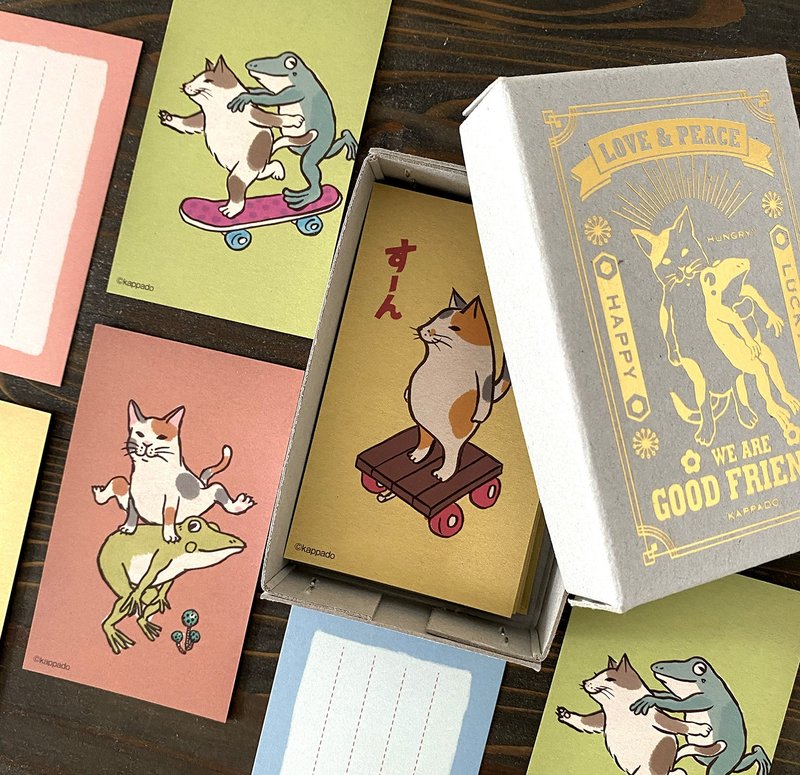 猫咪与青蛙悠闲消息卡 60张组 - 卡片/明信片 - 纸 金色