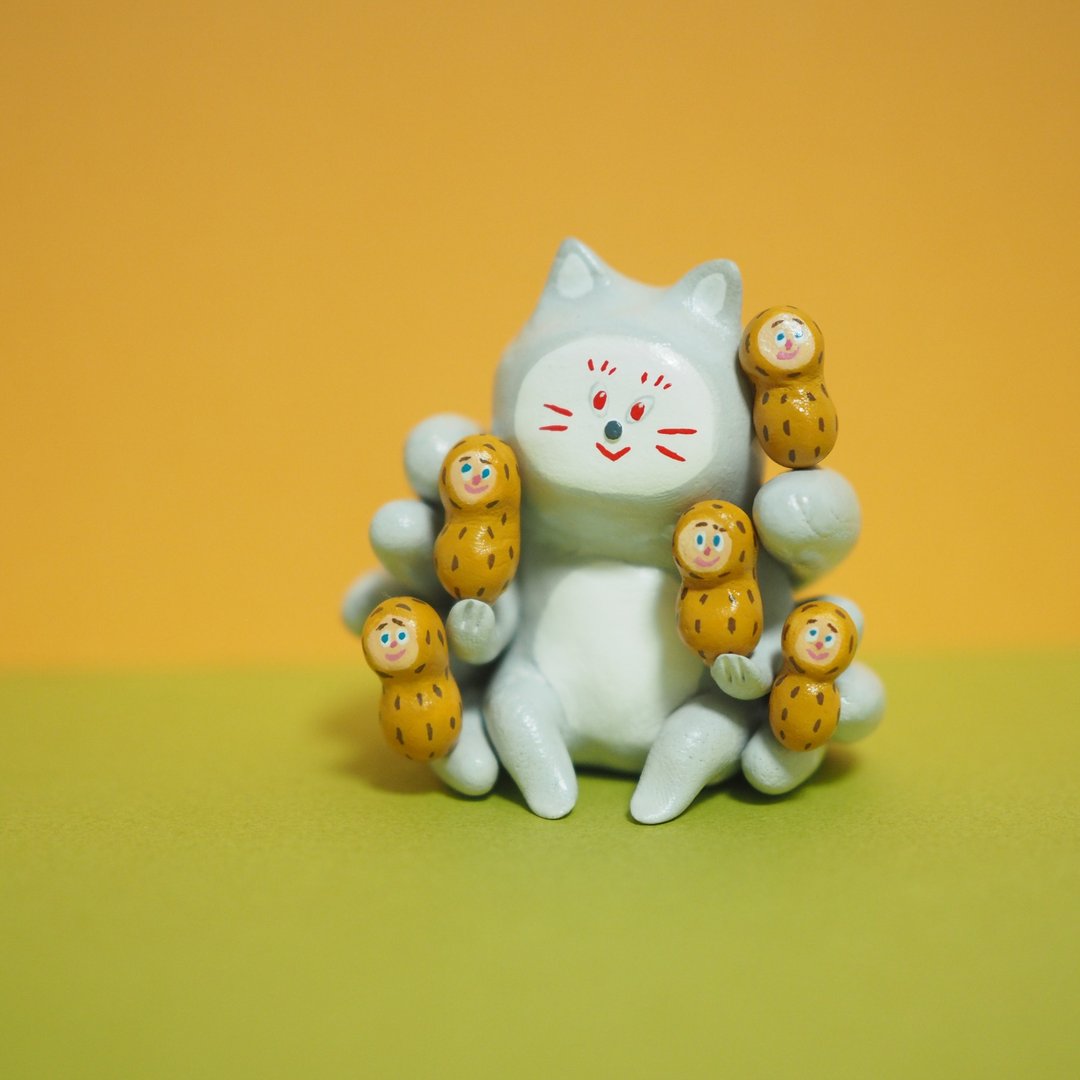 花生九尾猫 - 玩偶/公仔 - 粘土 灰色