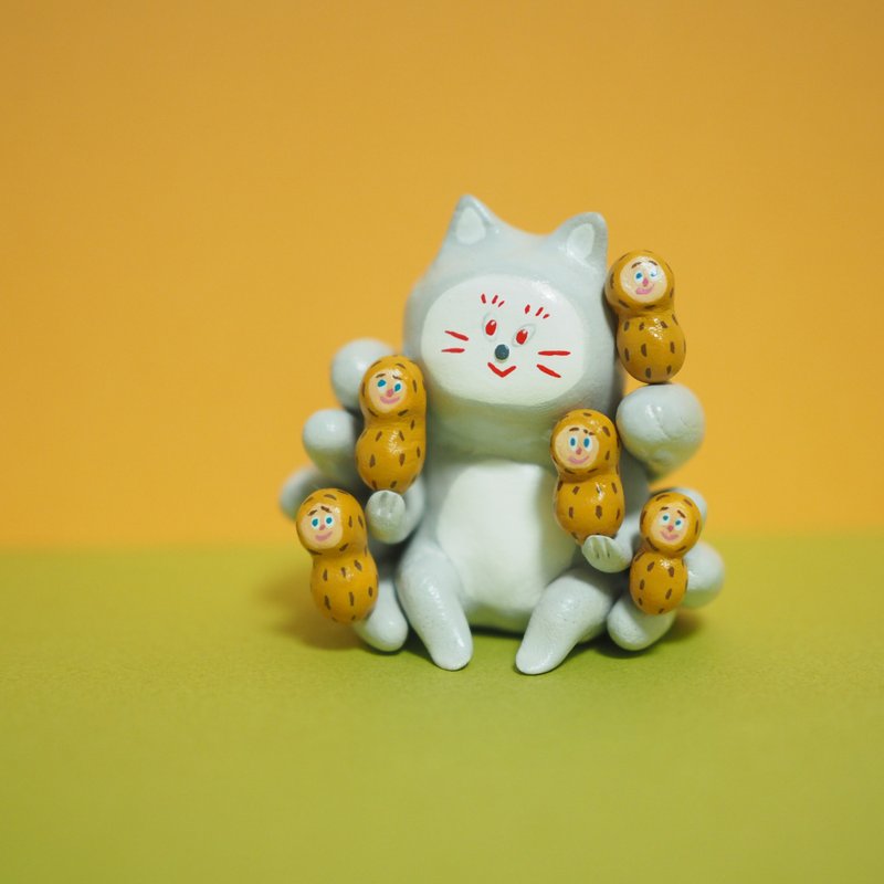 花生九尾猫 - 玩偶/公仔 - 粘土 灰色