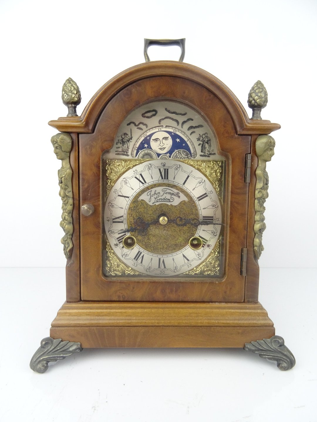 Antique Vintage Dutch Mantel Clock Warmink Wuba Shelf Bracket Moon Phase 8 day - 时钟/闹钟 - 木头 咖啡色