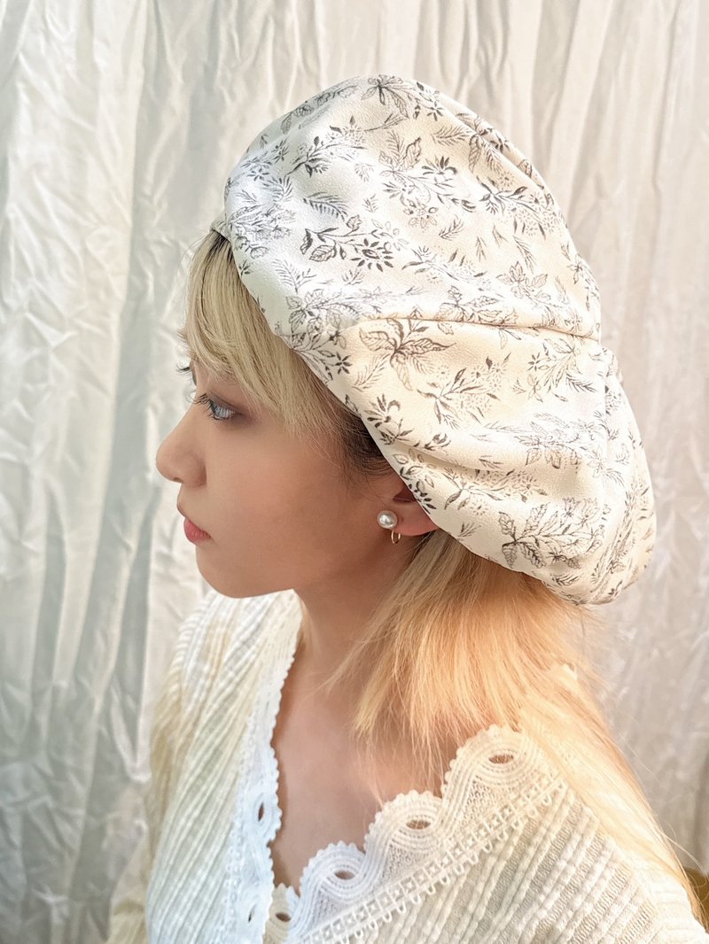 复古碎花贝蕾帽(限量布料已绝版) 手工贝蕾帽 贝雷帽 - 帽子 - 棉．麻 白色