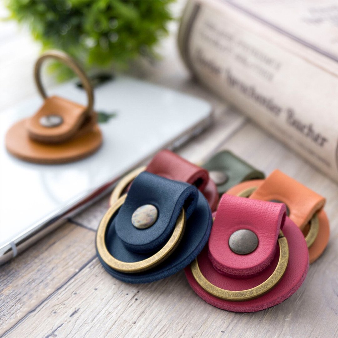 Smartphone Ring [Simple Leather Ring] Drop Prevention Mobile Ring Italian Leather Simple Round FH04K - 手机配件 - 真皮 蓝色