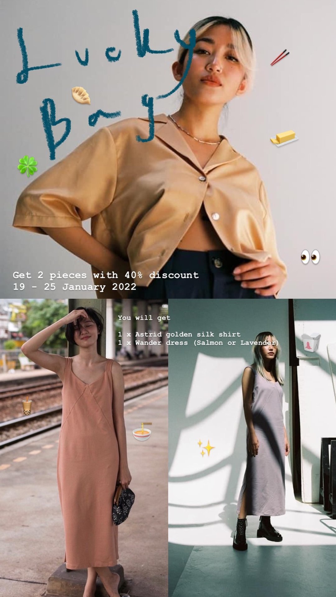 【Lucky Bag】 Golden silk shirt and slip knit dress - 洋装/连衣裙 - 棉 多色