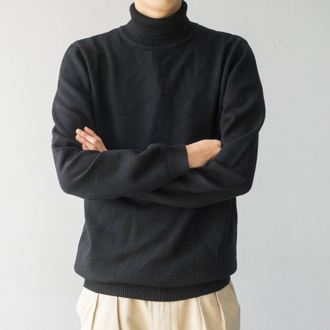 日系搭配 超舒适 纯色套头高领毛衣针织衫 Turtleneck Knit - 男装针织衫/毛衣 - 棉 白色