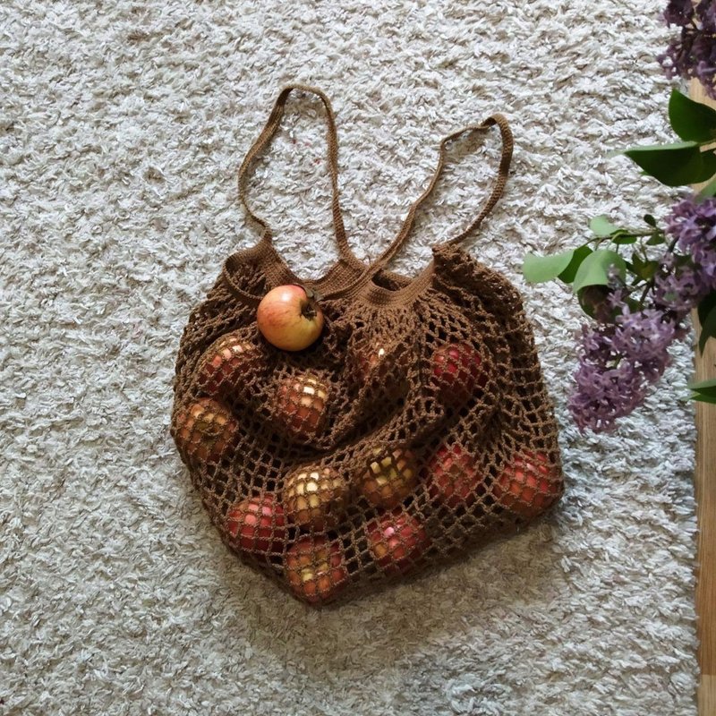 Natural Plaid Bag/ Handmade/ Woven Bag/ Plaid shoulder bag/ Cotton Net Bag - 侧背包/斜挎包 - 棉．麻 金色