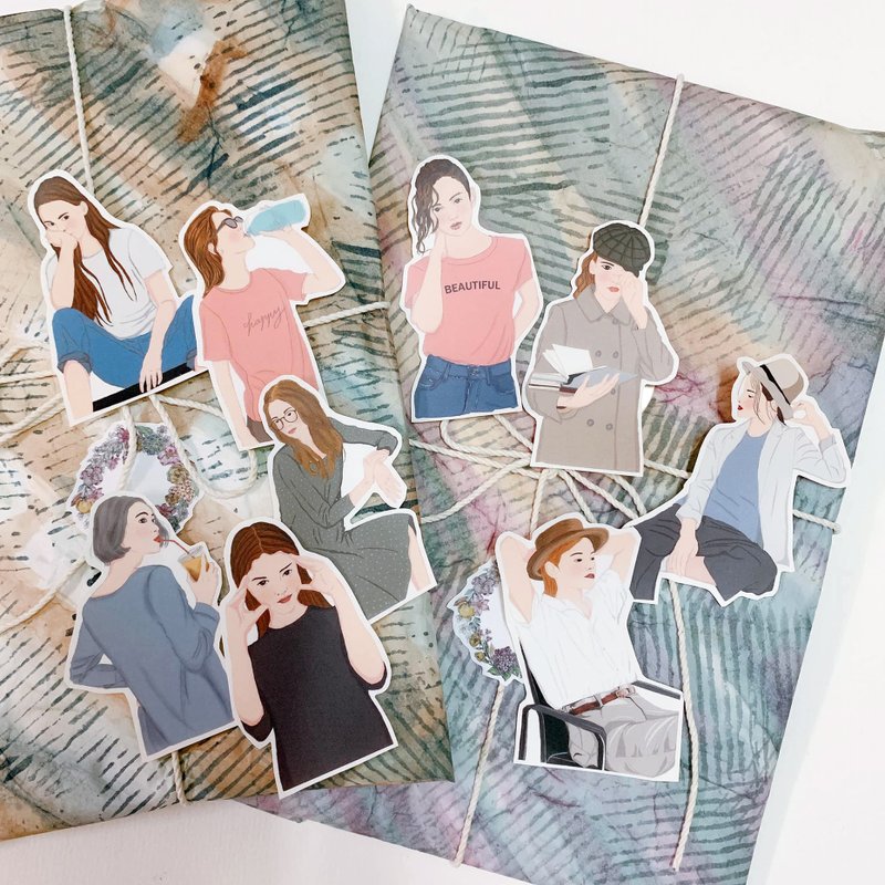 蓝调时光  半身女孩贴纸 - 贴纸 - 纸 