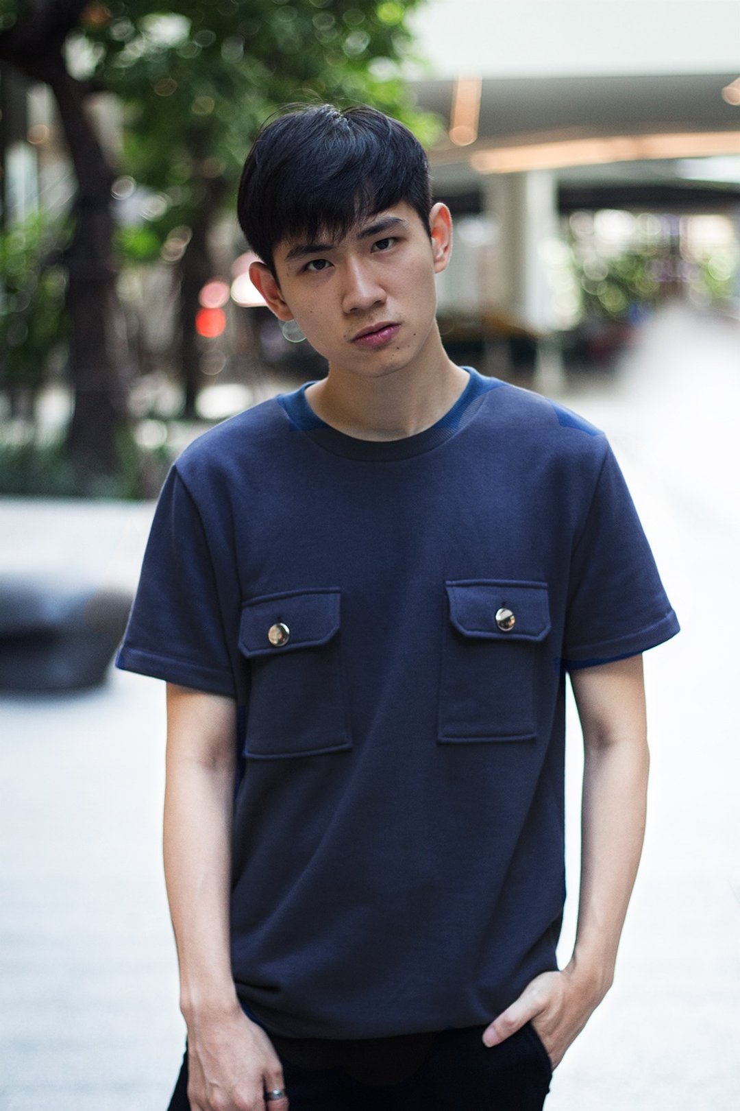 'Joey' Double Pockets Tee (Navy) - 男装上衣/T 恤 - 棉 蓝色