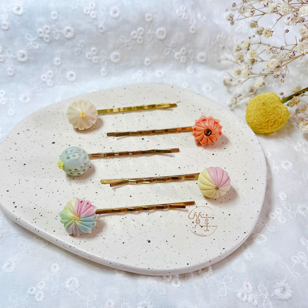 【质享手作】手作和菓子系列发夹 和菓子发夹 日式和菓子发夹 - 发饰 - 粘土 多色