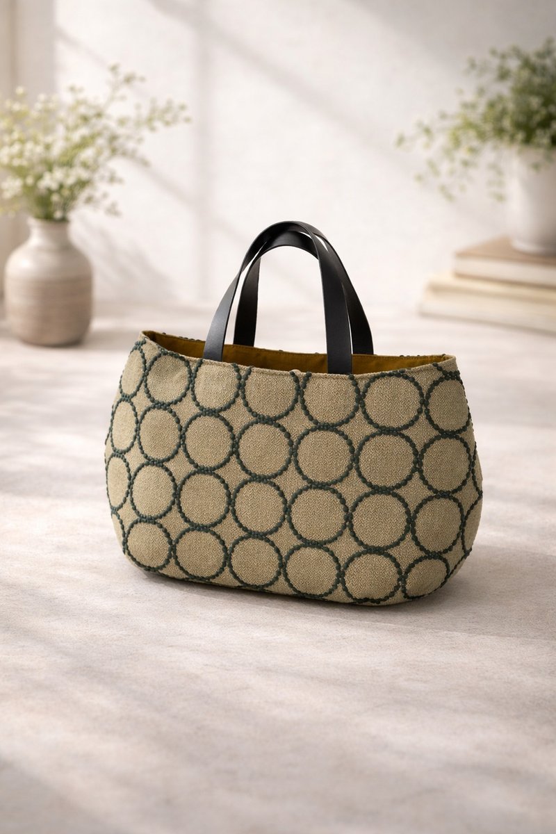 mina perhonen 经典铃鼓 蓬松托特包 - 手提包/手提袋 - 棉．麻 绿色