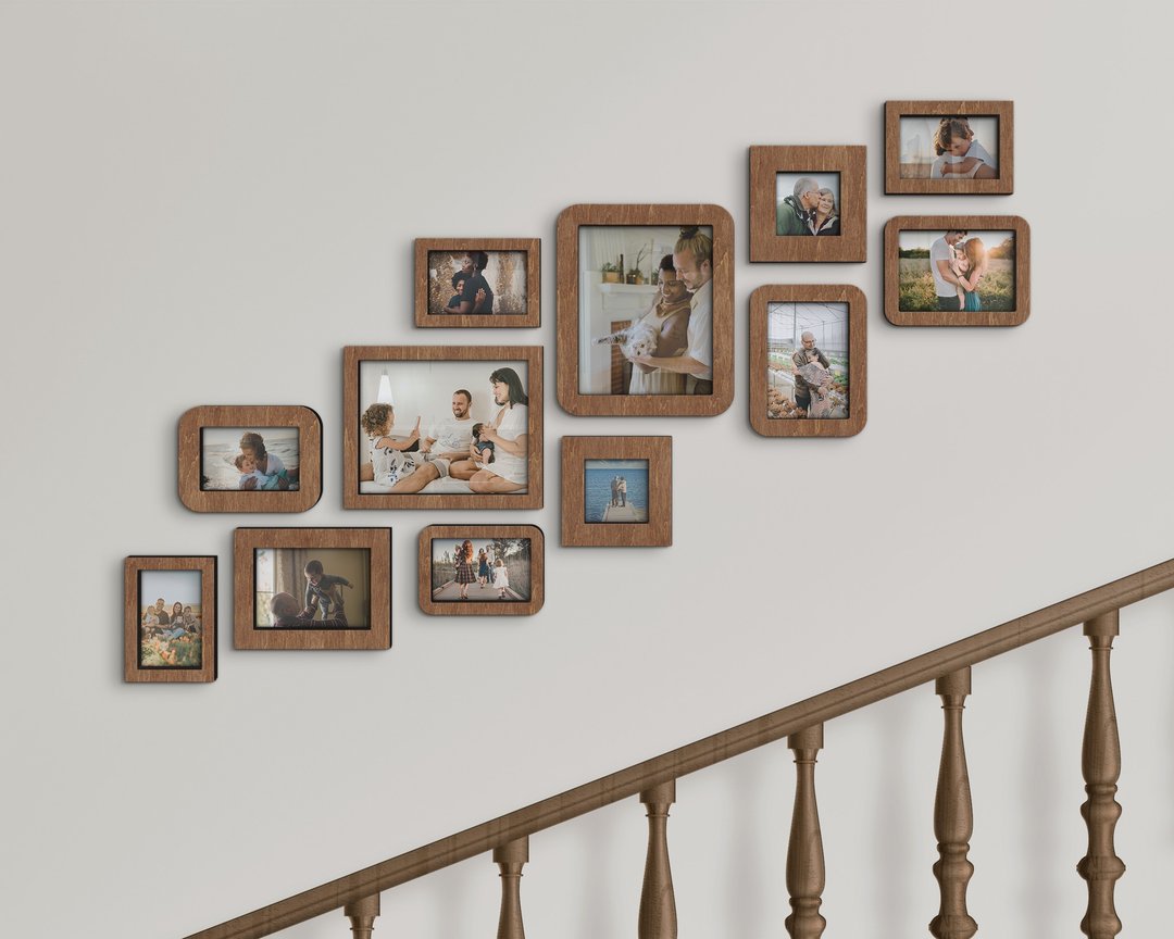 12 piece staircase wall photo frame set Different size frames Picture frame set - 画框/相框 - 木头 咖啡色