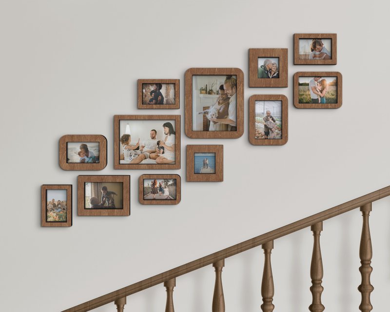 12 piece staircase wall photo frame set Different size frames Picture frame set - 画框/相框 - 木头 咖啡色