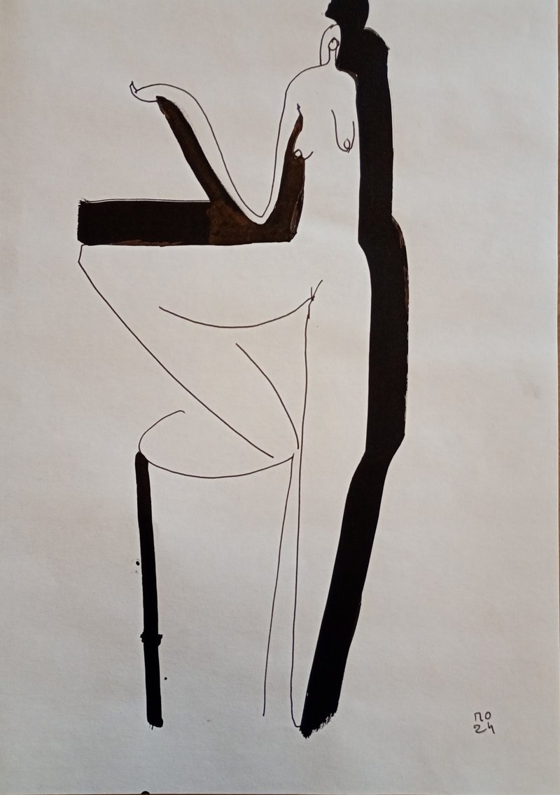 裸体。压克力画，表现主义，给他的好礼物，脱光，脱衣服 - 海报/装饰画/版画 - 纸 白色