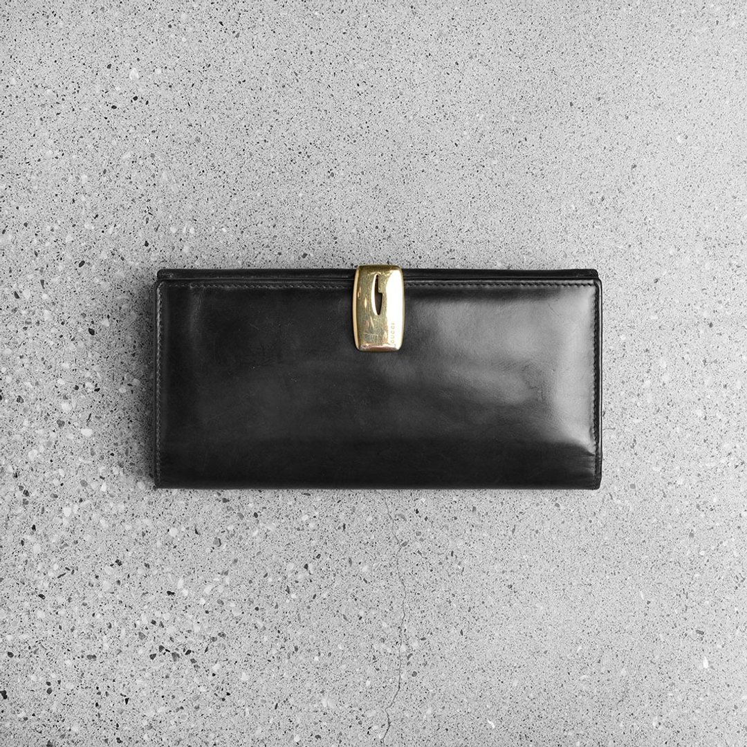 GUCCI 古董长夹 / Vintage 古着 - 皮夹/钱包 - 真皮 黑色