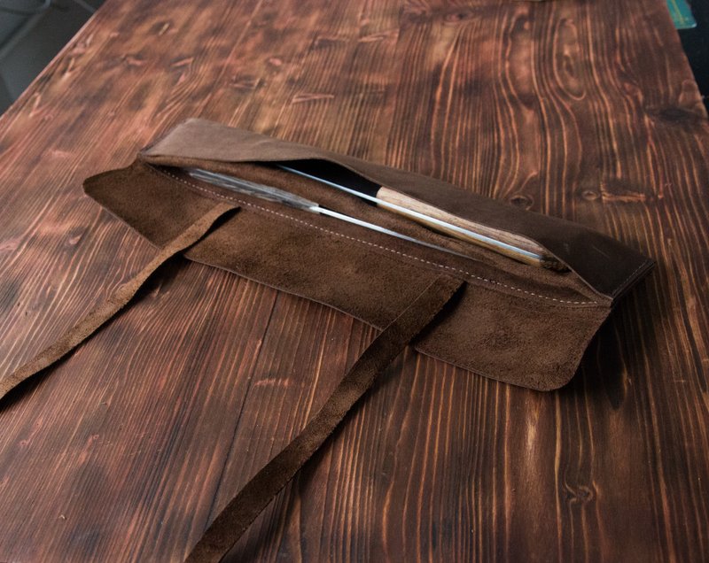 2把刀的个人化皮革卷、皮革刀卷、皮革刀套 - 菜刀/刀架 - 真皮 多色