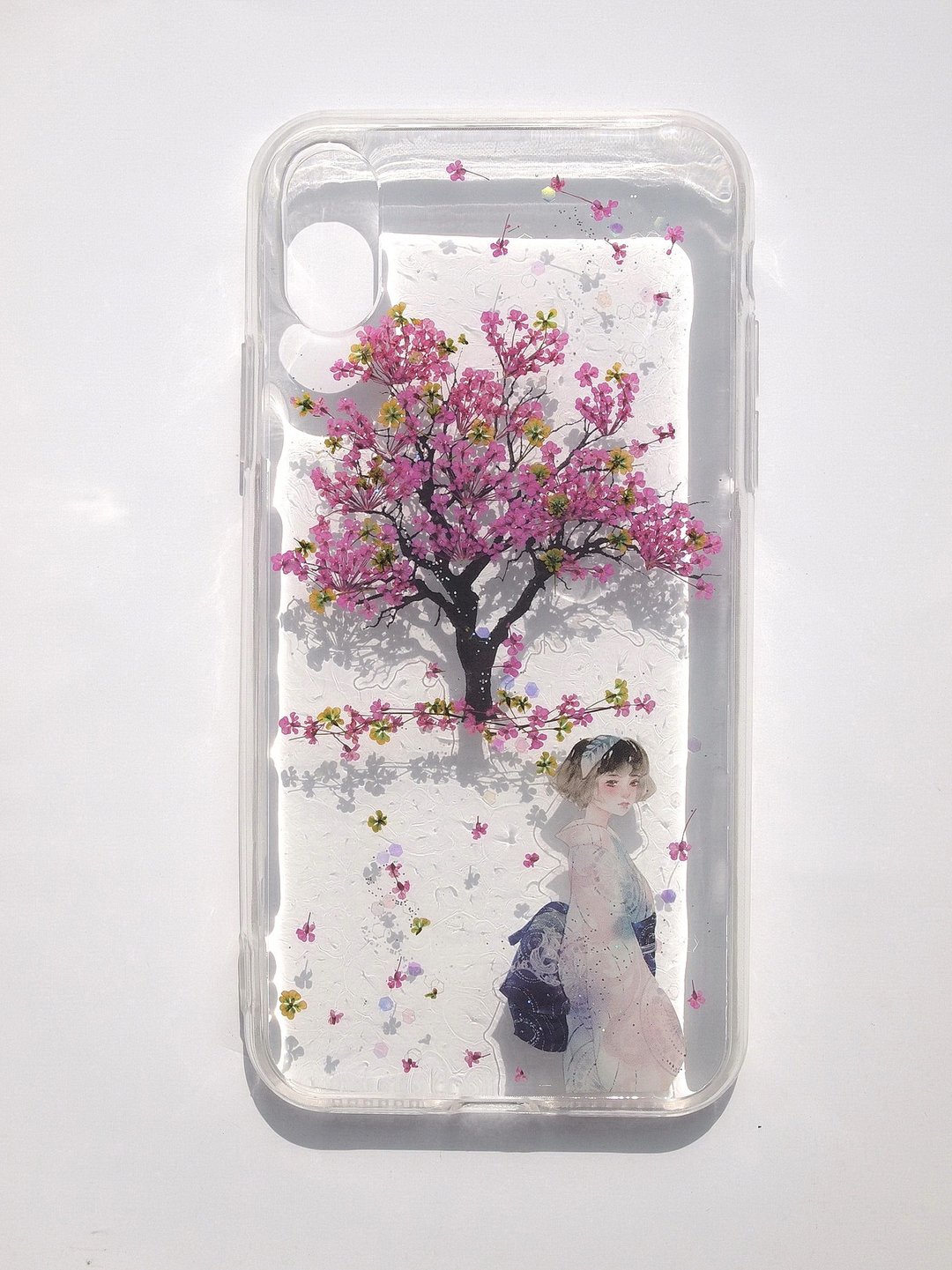 Anny's workshop手作押花手机保护壳，适用于Apple iPhone X, 浪漫樱花树下(现货) - 手机壳/手机套 - 塑料 粉红色