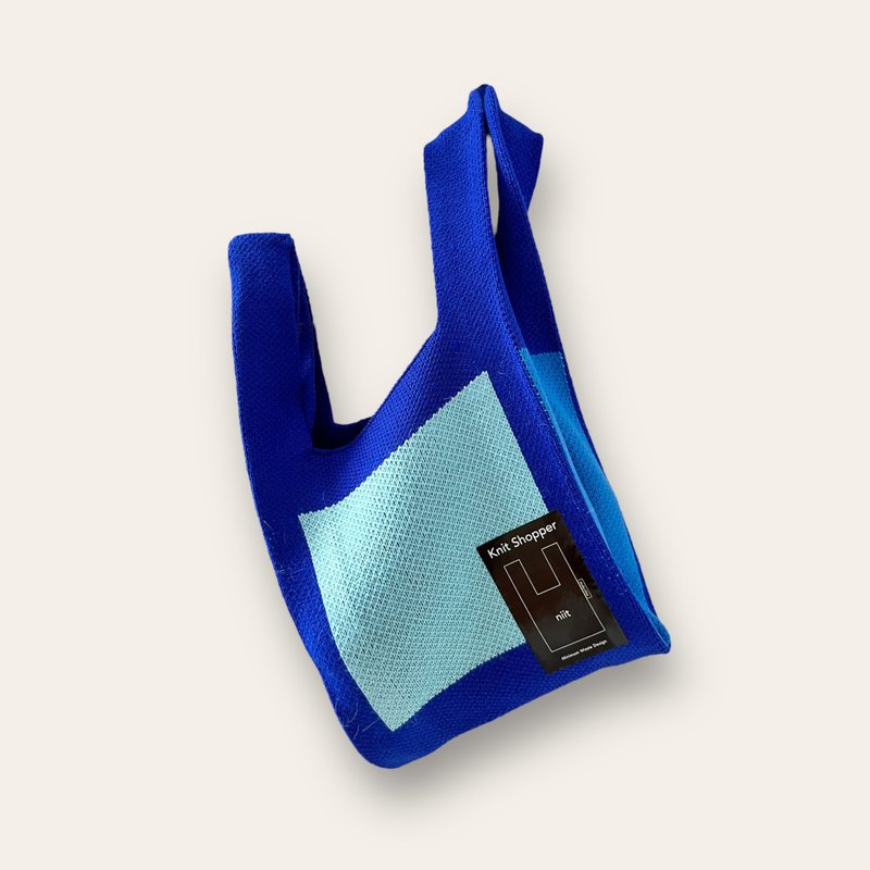 【多巴胺色系】针织提袋 / 针织购物袋 -  S - 宝蓝 - 手提包/手提袋 - 聚酯纤维 蓝色