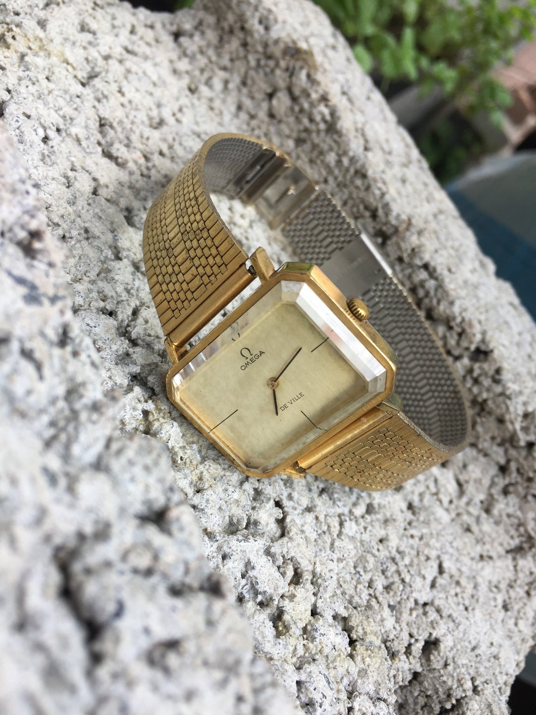 【稀有品】欧米茄OMEGA DE VILLE 金色方形手上链古董表 /中性表 - 男表/中性表 - 其他金属 金色