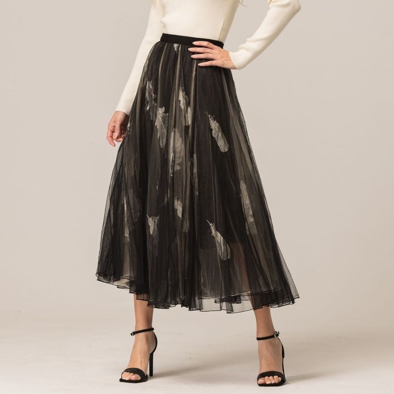 仙气飘飘羽毛绣花纱裙    黑 - 裙子 - 聚酯纤维 黑色