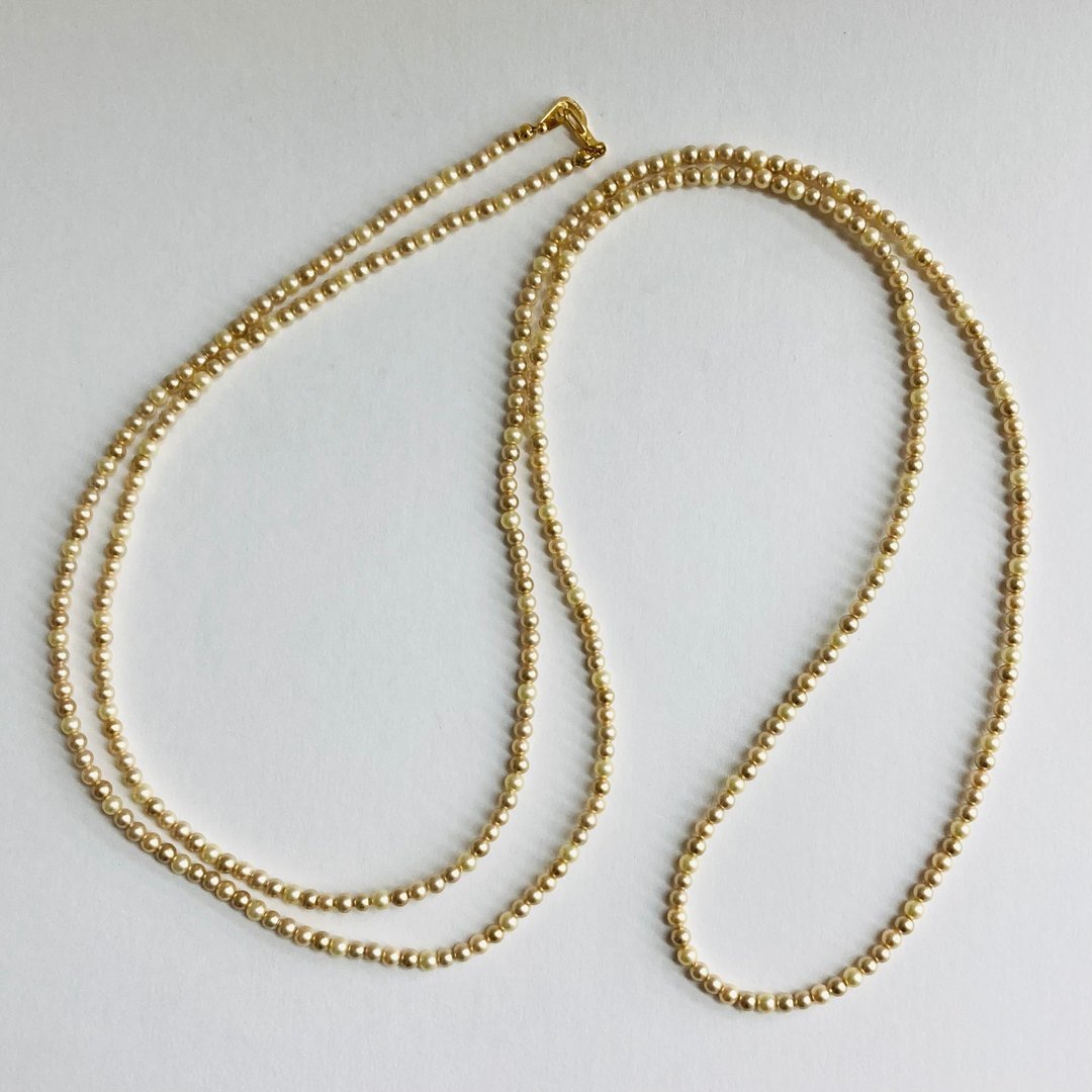玻璃珍珠混色三用长项链 / 3mm 约120cm / 金色混搭 / G / made in japan - 项链 - 玻璃 金色