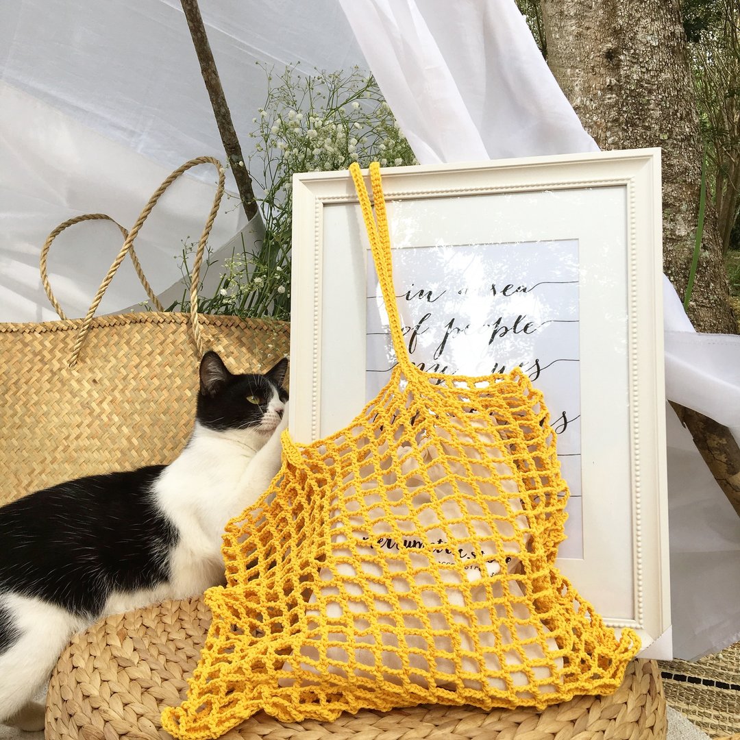 Yellow Nagridia Crochet Bag - 手提包/手提袋 - 棉 黄色