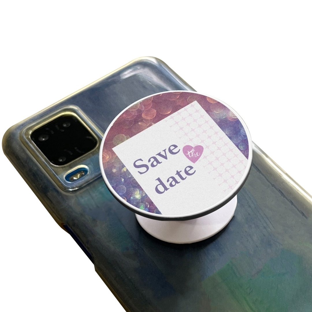 婚礼圆形气囊手机架 紫白Save the date款 客制化礼物 手机座 - 手机座/防尘塞 - 塑料 多色