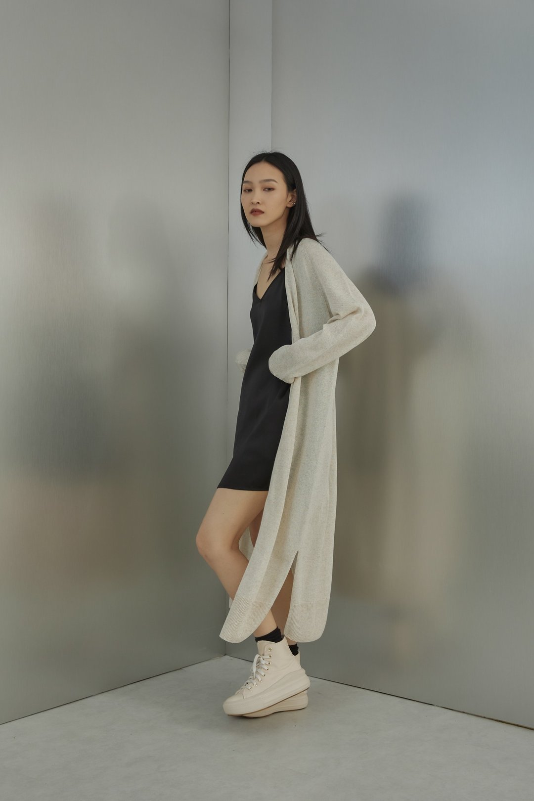 【品牌选品】燕麦亚麻针织长版开襟罩衫 - 女装休闲/机能外套 - 亚麻 