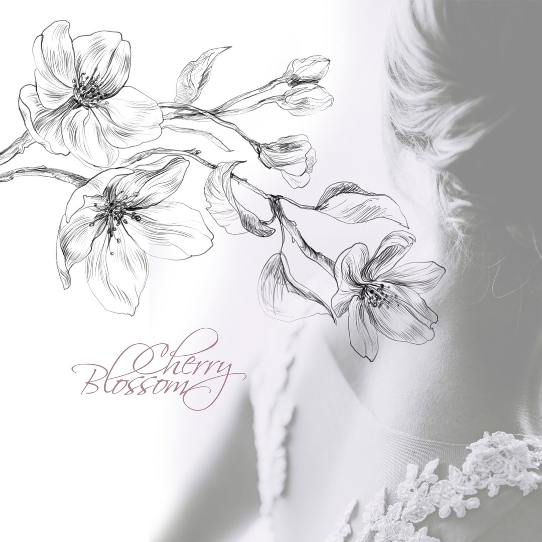 Botanical line art, Sakura clipart, Cherry blossom, black flower clipart - 电子手绘真人画像/绘画/插画 - 其他材质 