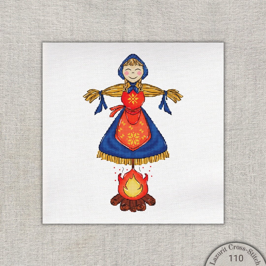 Maslenitsa 稻草娃娃十字绣图案 - 告别冬季工艺品 - Logo 设计/图案设计 - 其他材质 