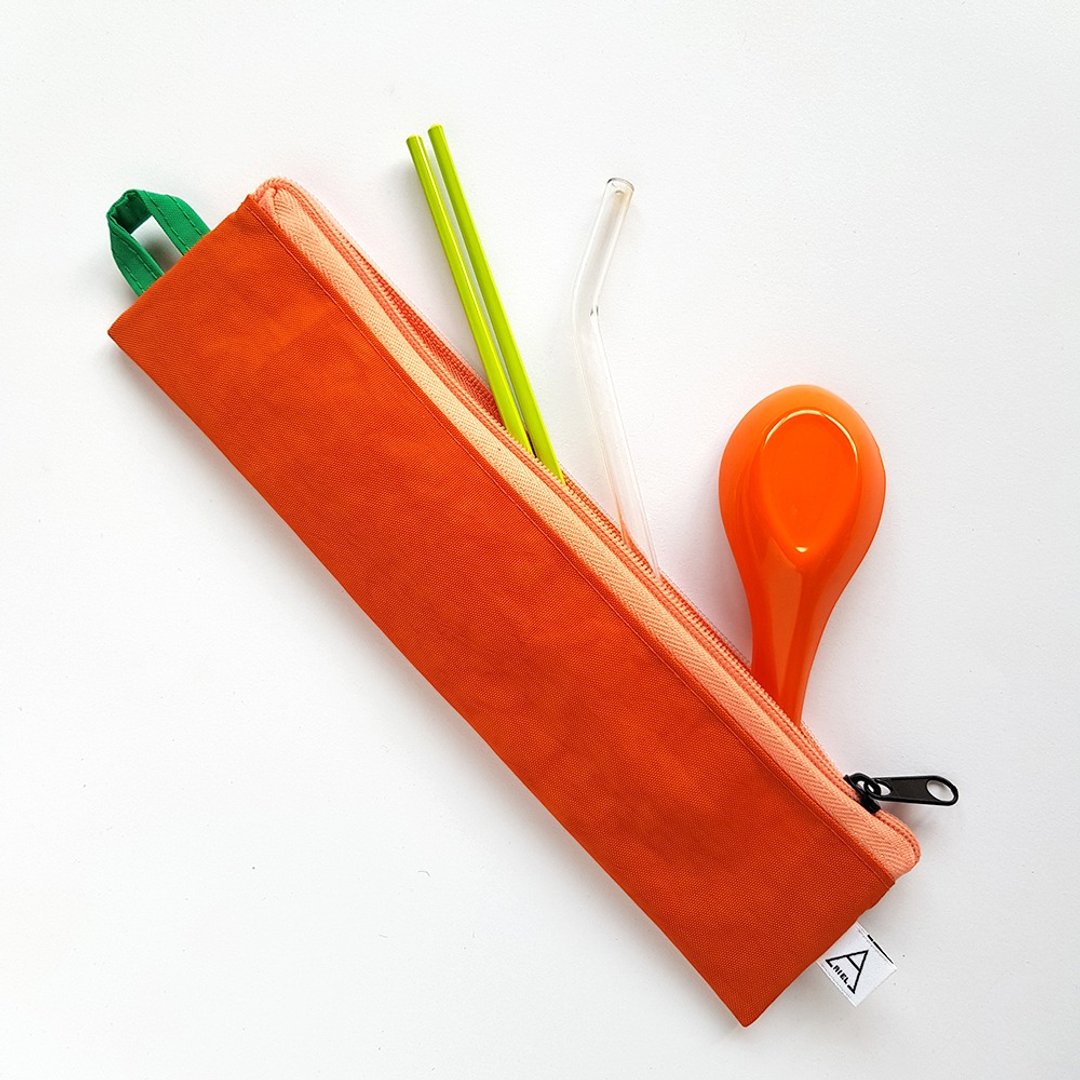 多吃蔬果好健康/环保餐具袋/橘子胡萝卜 - 收纳用品 - 其他材质 橘色