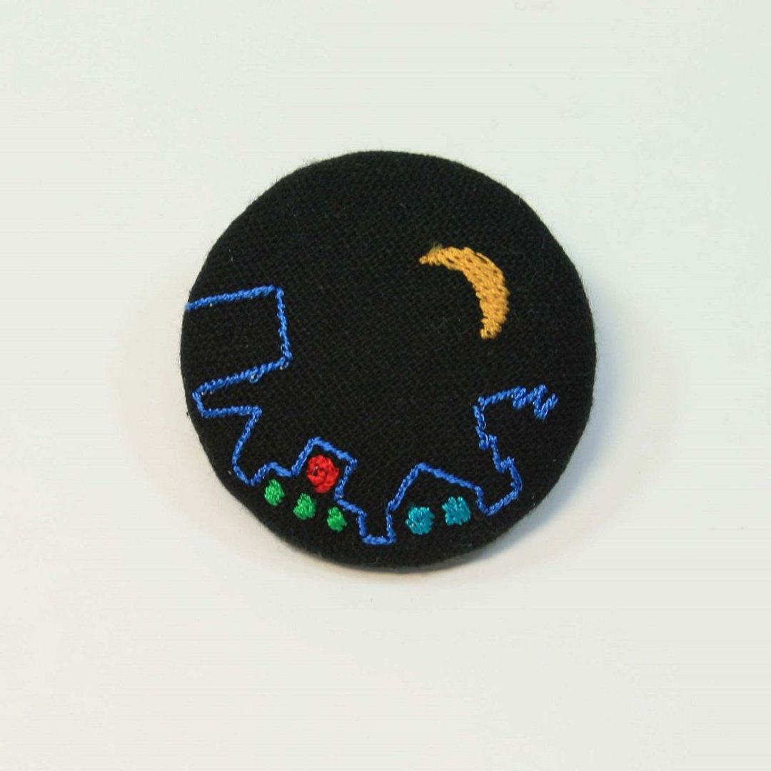 刺绣 5cm中别针08-夜景 - 胸针 - 棉 黑色