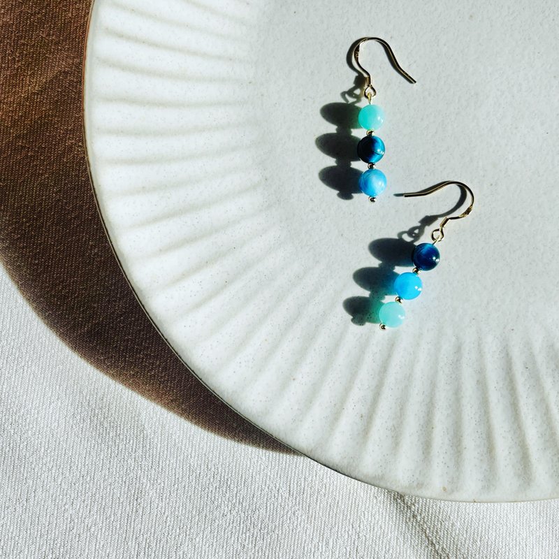 晴天(耳环) - 耳环/耳夹 - 石头 蓝色