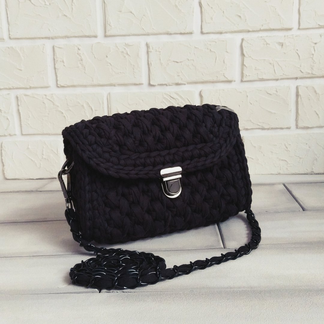 Small black shoulder bag. Clutch bag. - 手提包/手提袋 - 棉 黑色