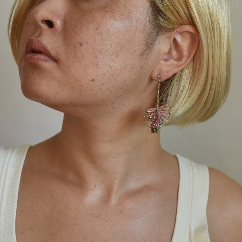 蔓穗 / 银色 - 耳环/耳夹 - 玻璃 