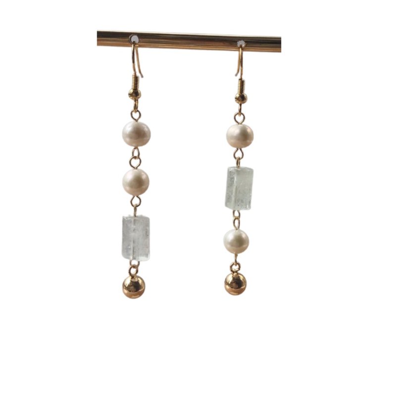 天然海蓝宝珍珠垂坠耳环 - 耳环/耳夹 - 玉石 