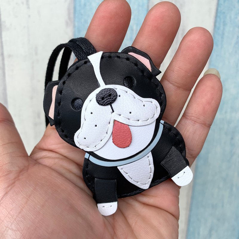 疗愈小物 黑色 英国斗牛狗 纯手工缝制 皮革 吊饰 小尺寸 - 吊饰 - 真皮 黑色