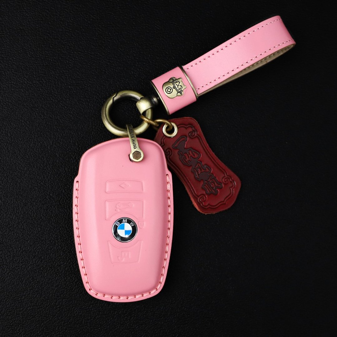 BMW宝马M3/5系x127 汽车钥匙包皮套 意大利进口植鞣牛皮 粉色 - 钥匙链/钥匙包 - 真皮 粉红色