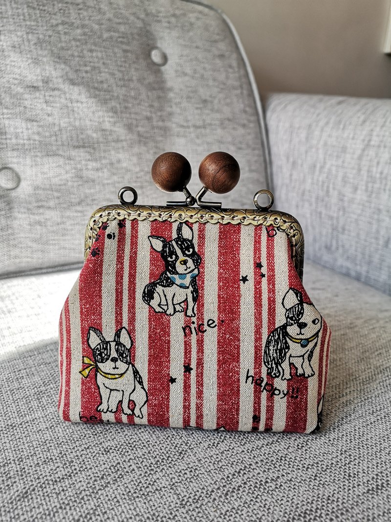 狗狗布艺 原木珠口金 收纳包/零钱包 - 零钱包 - 棉．麻 